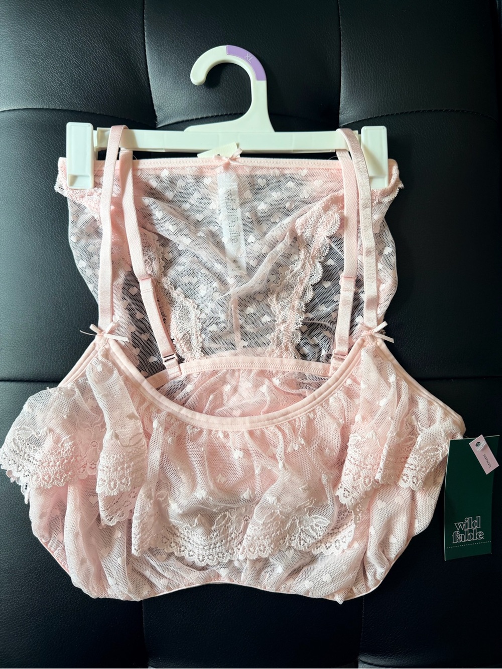 Wild Fable Heart Lace Bralette  Cheeky Panty 2pc Set Light Pink XL Ruffle